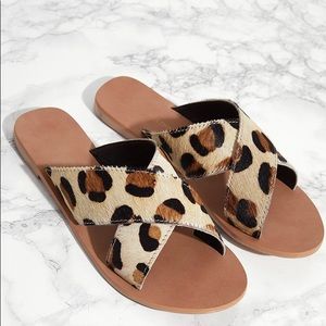 Leopard Leather Cross Strap Sandal